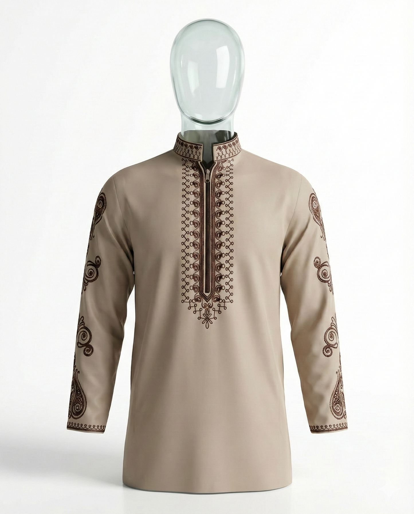 Ensemble Qamis Zippé Brodé – Beige Sable