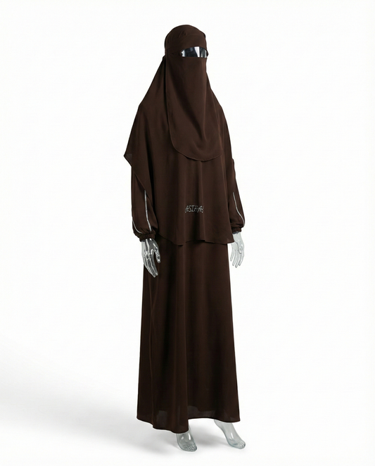 Jilbab Premium Strass -2 Pièces– Brun Intense