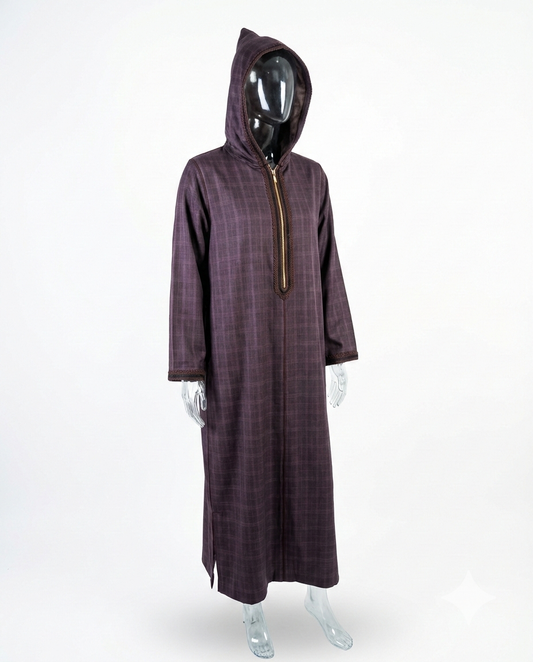 Djellaba Zippée à Capuche – Chocolat Carreaux