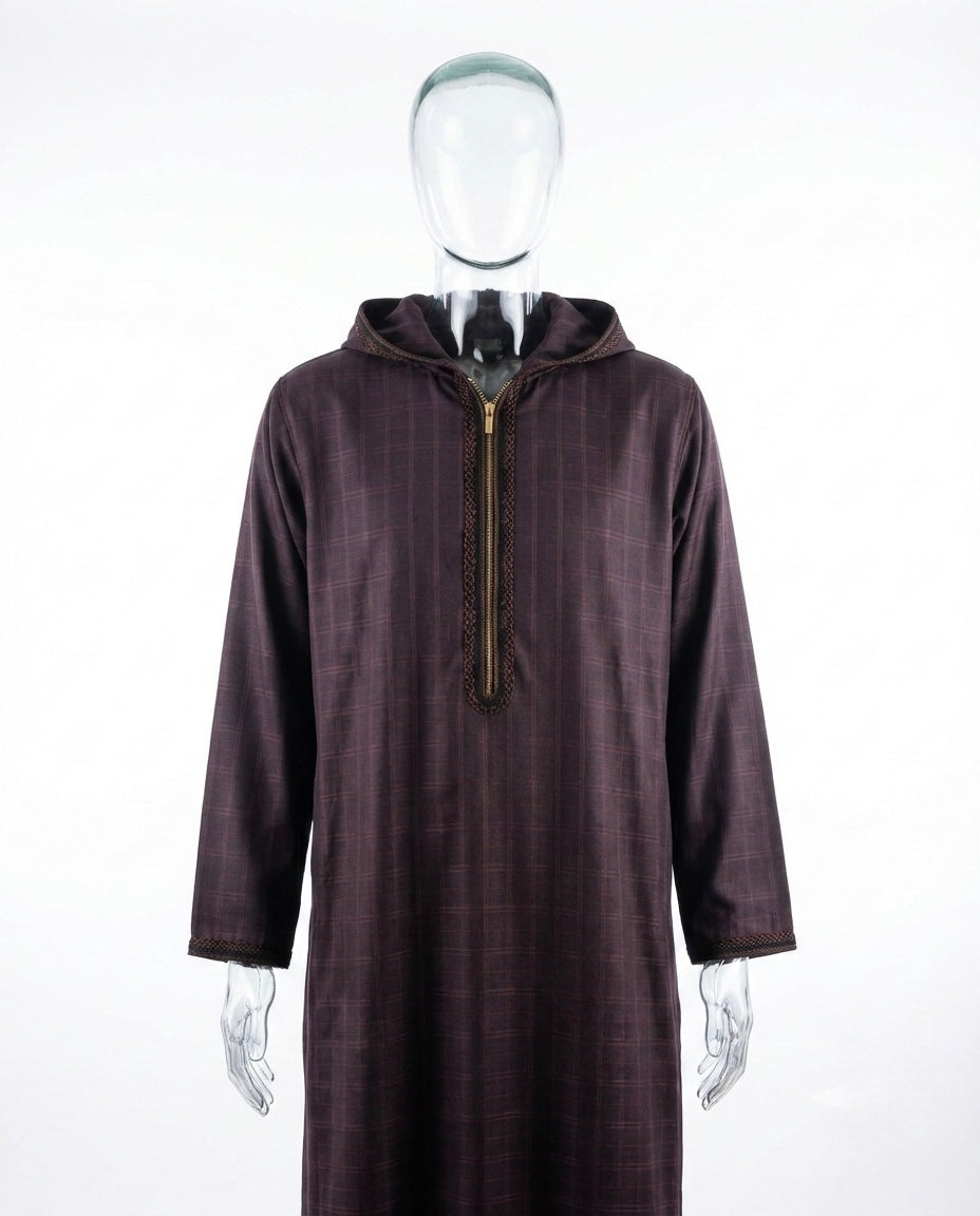 Djellaba Zippée à Capuche – Chocolat Carreaux