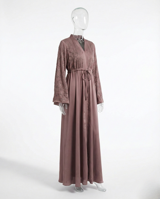 Abaya de luxe avec Perles – Rose Taupe