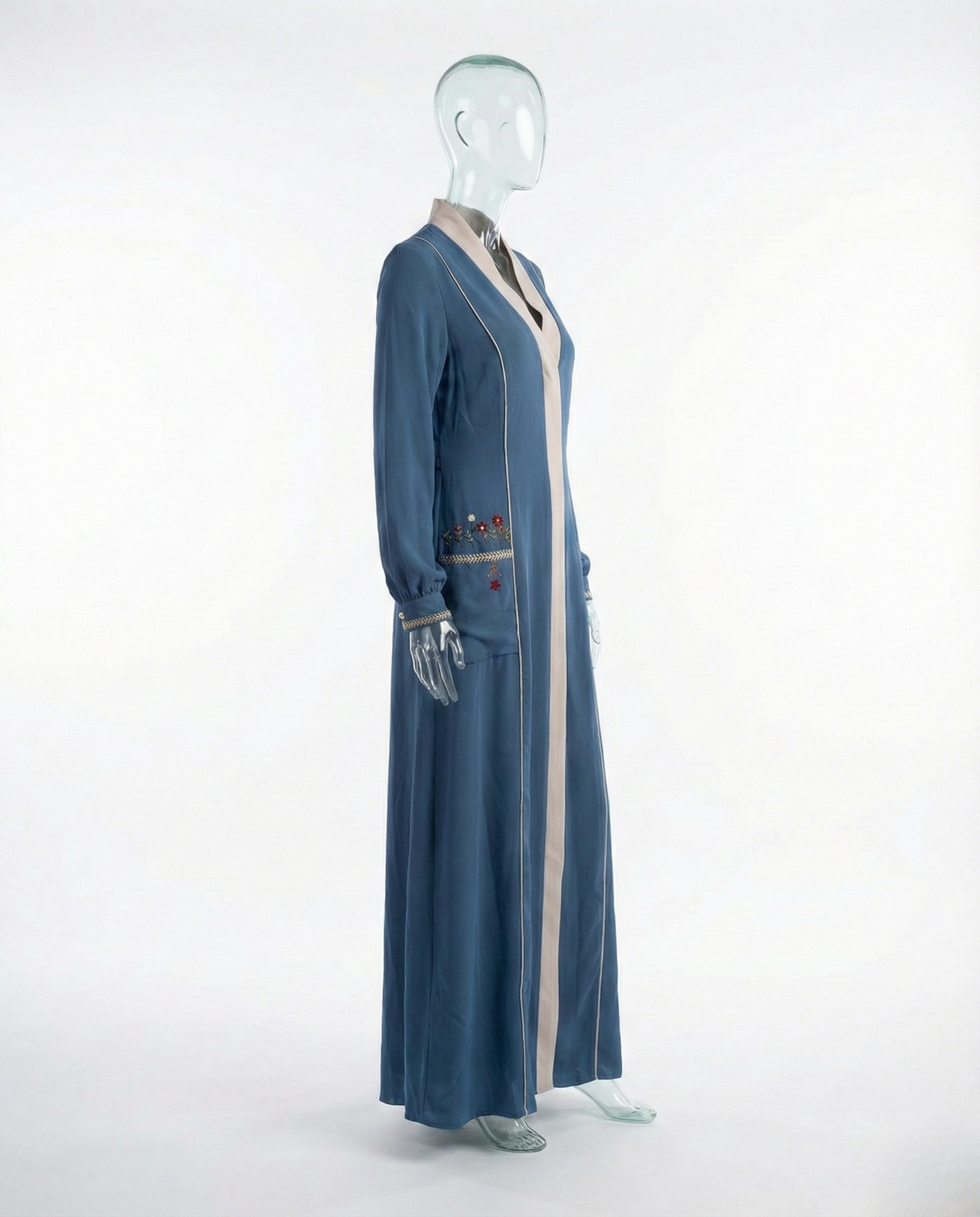 Abaya Brodée – Bleu Pétrole & Ivoire