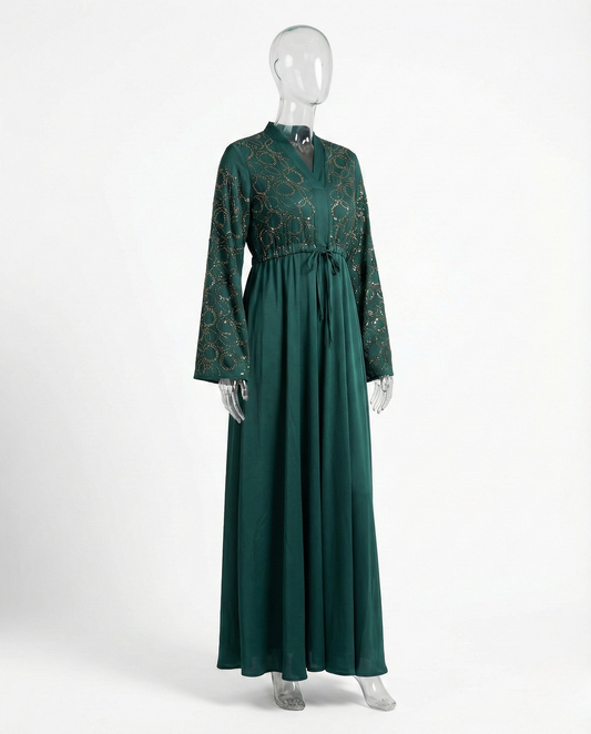 Abaya Kimono Perles – Vert Émeraude