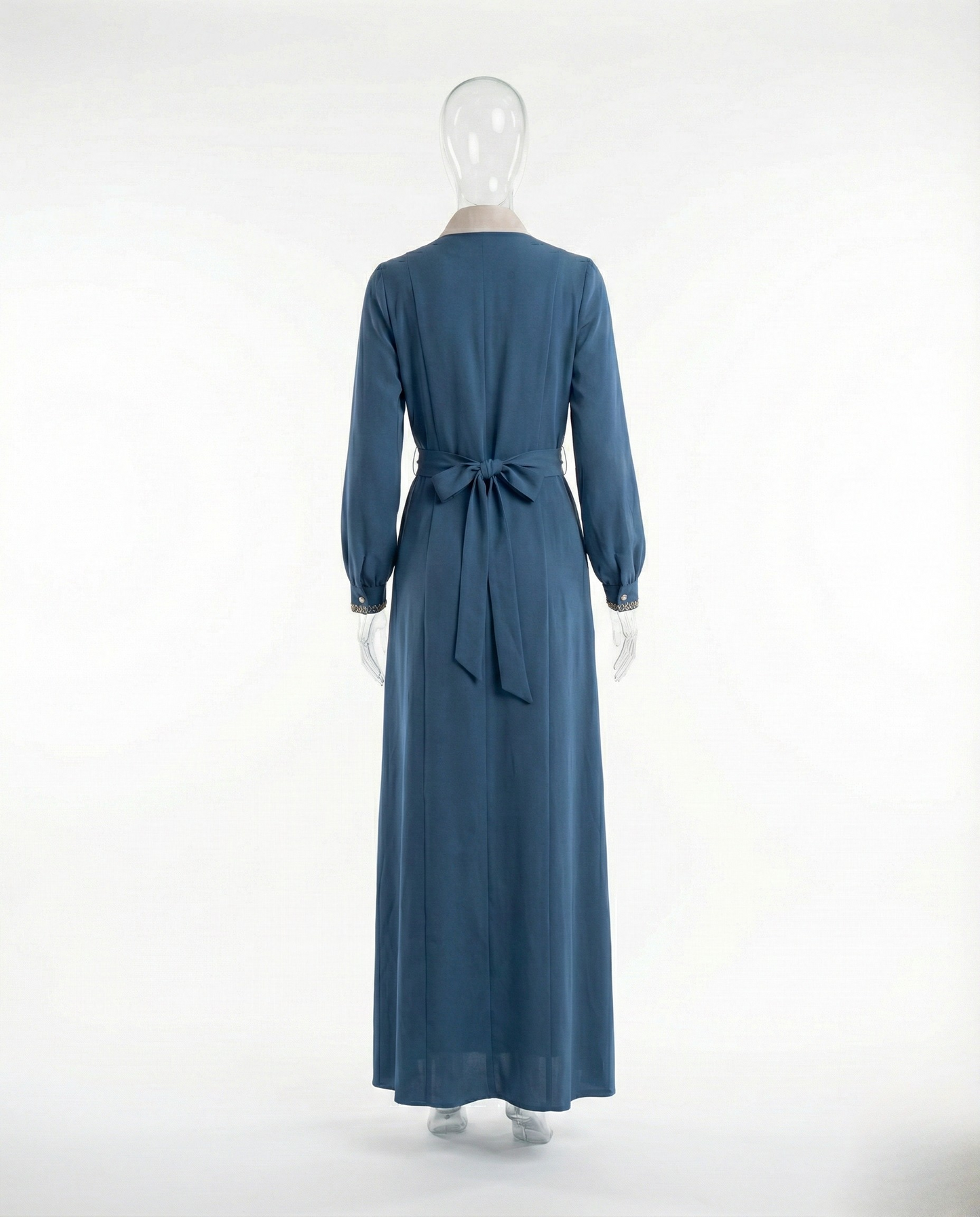 Abaya Brodée – Bleu Pétrole & Ivoire