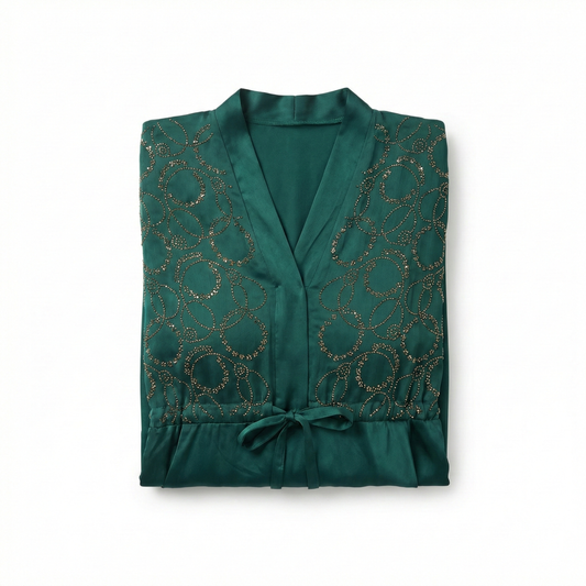 Abaya Kimono Perles – Vert Émeraude