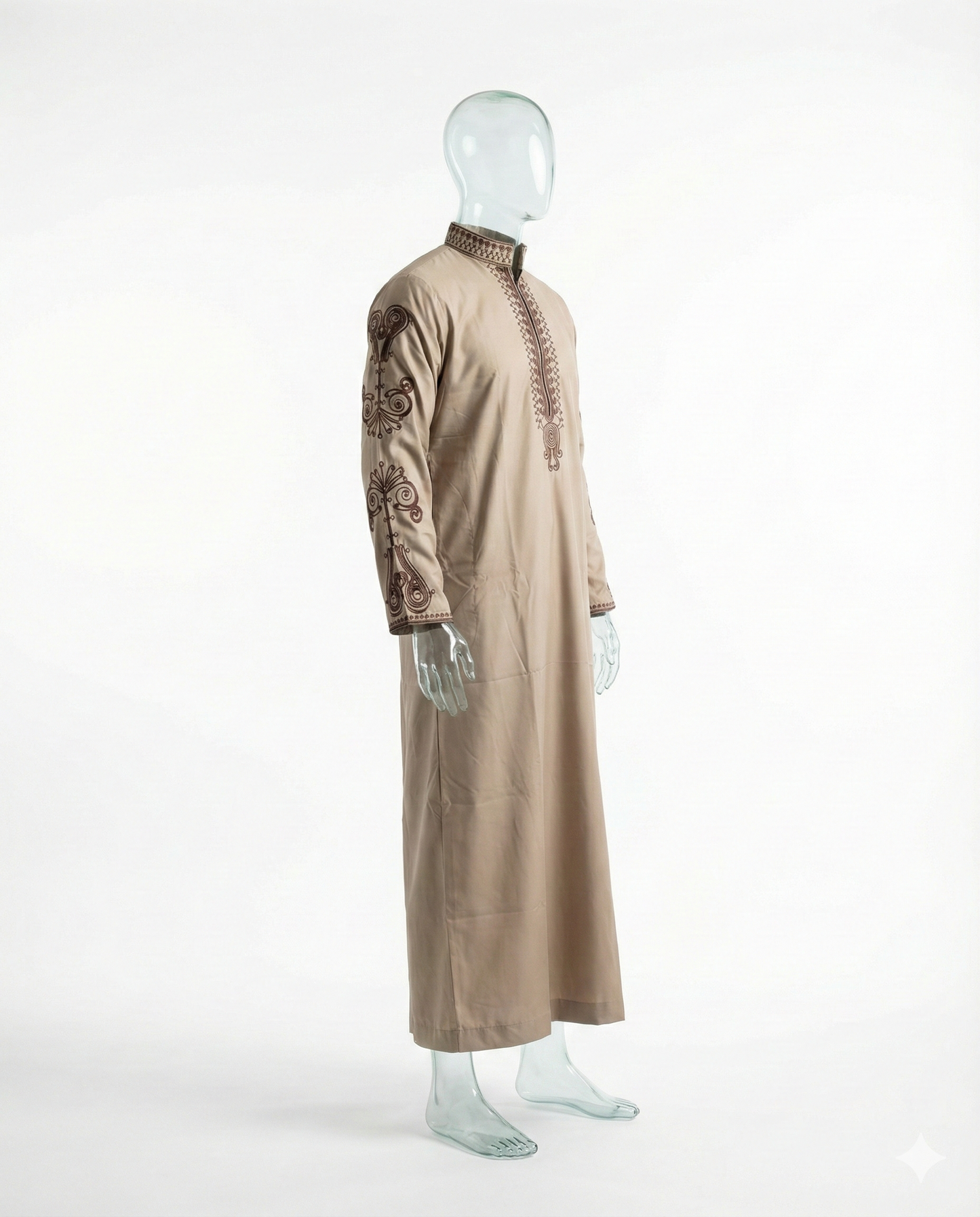 Ensemble Qamis Zippé Brodé – Beige Sable