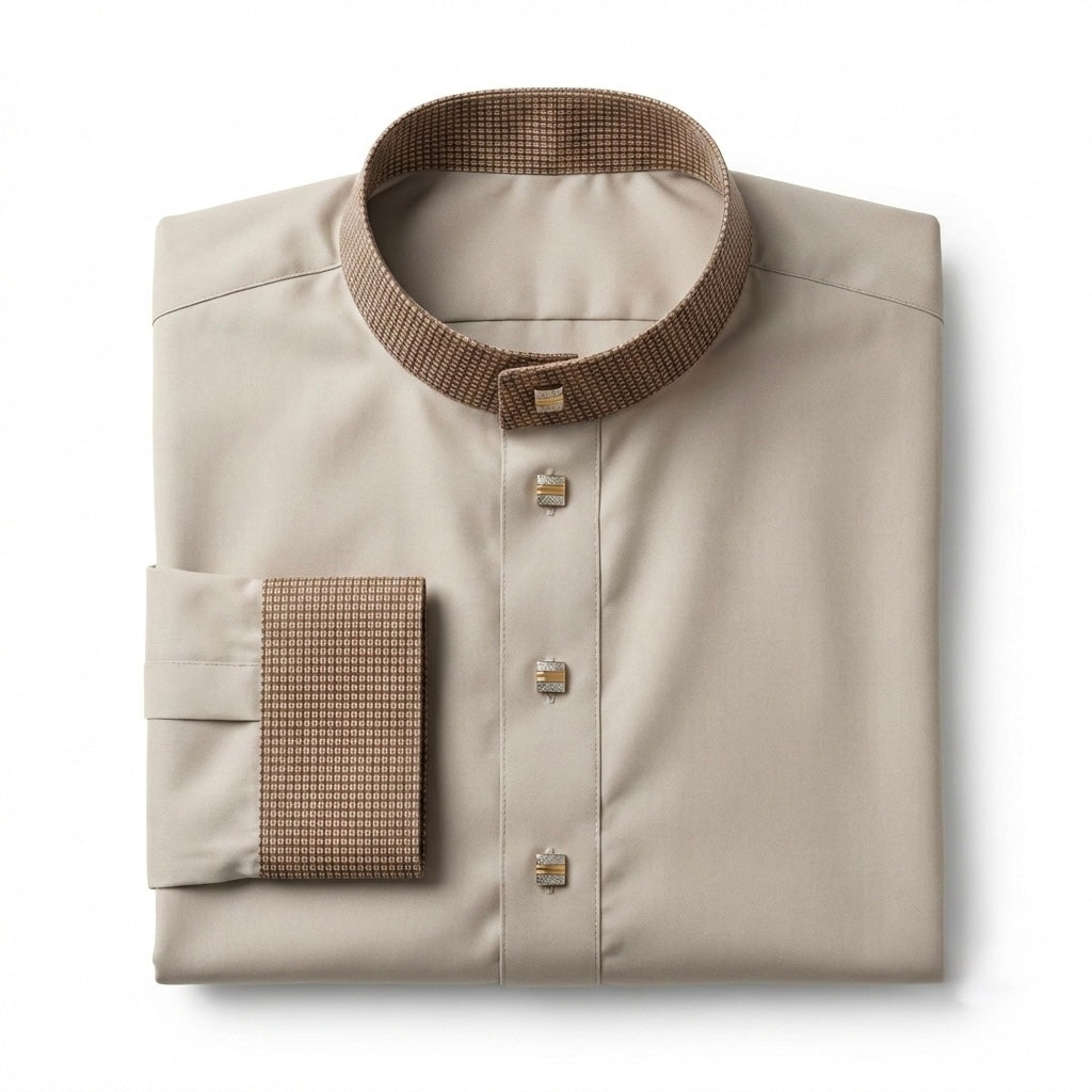 Qamis Signature Sable – Col Texturé Caramel