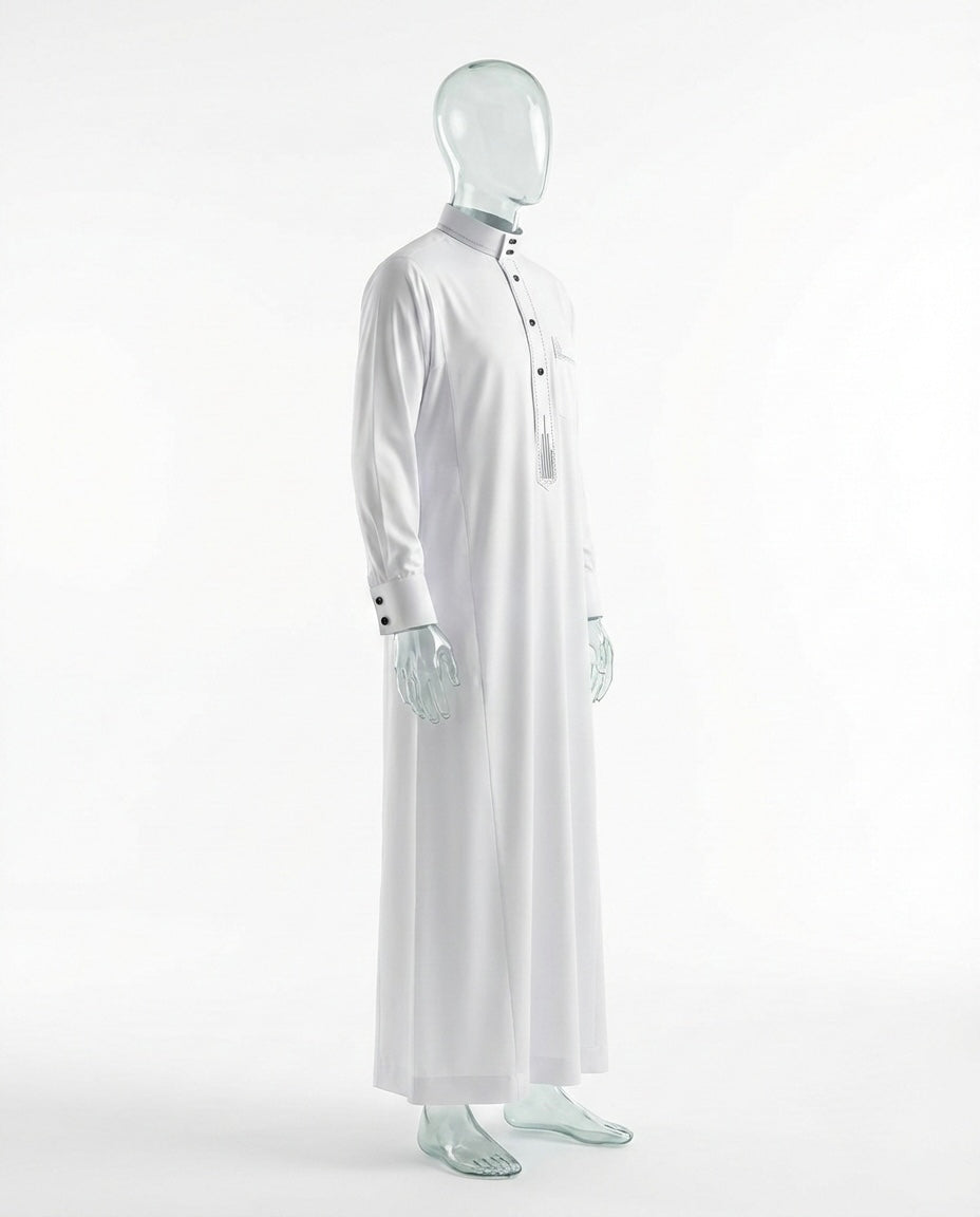 Qamis Signature Blanc Perle – Broderie Noire