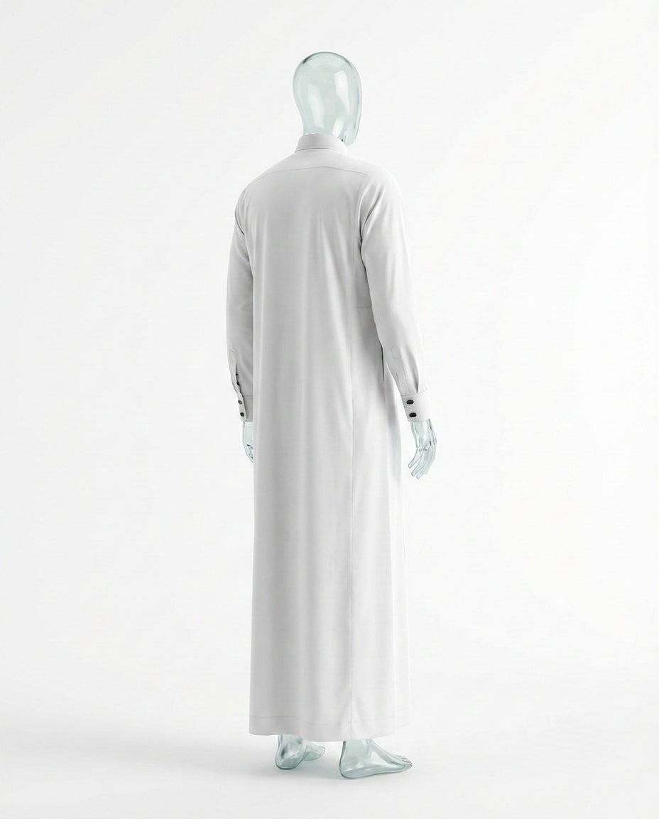 Qamis Signature Blanc Perle – Broderie Noire