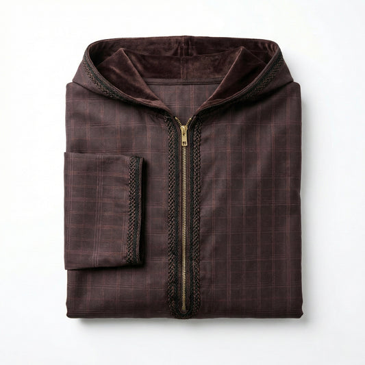 Djellaba Zippée à Capuche – Chocolat Carreaux