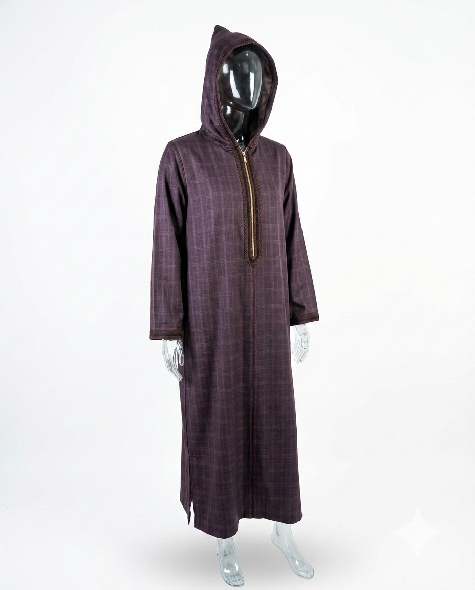 Djellaba Zippée à Capuche – Chocolat Carreaux