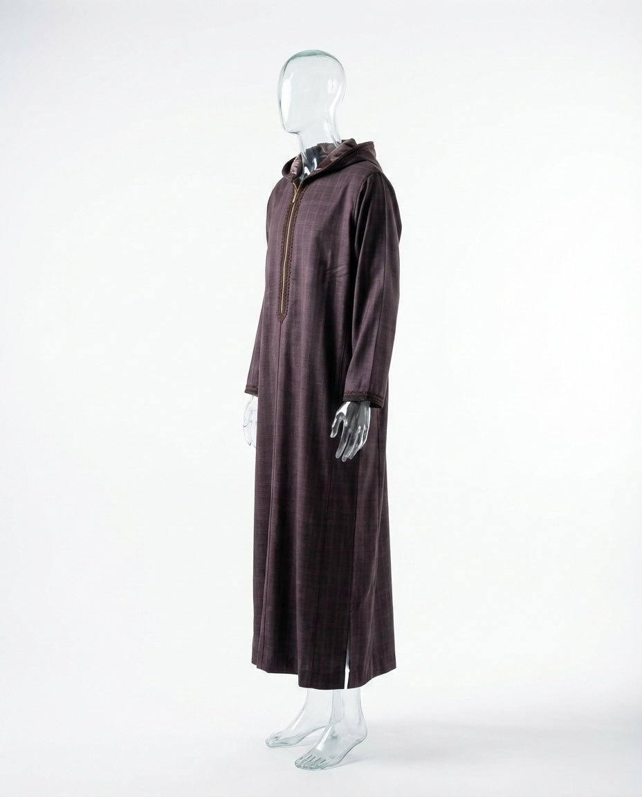 Djellaba Zippée à Capuche – Chocolat Carreaux