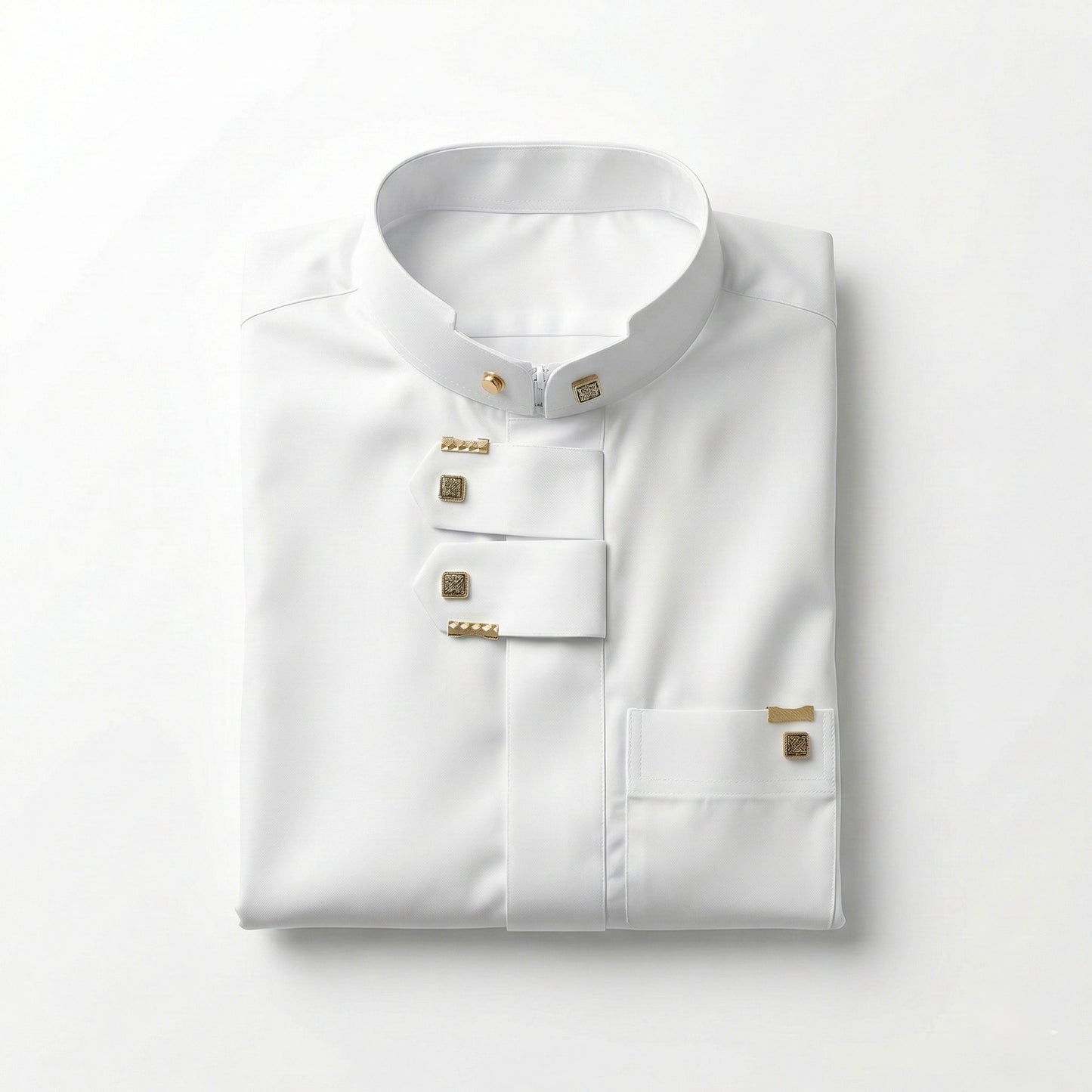 Qamis Prestige Blanc – Fermeture Croisée & Détails Dorés