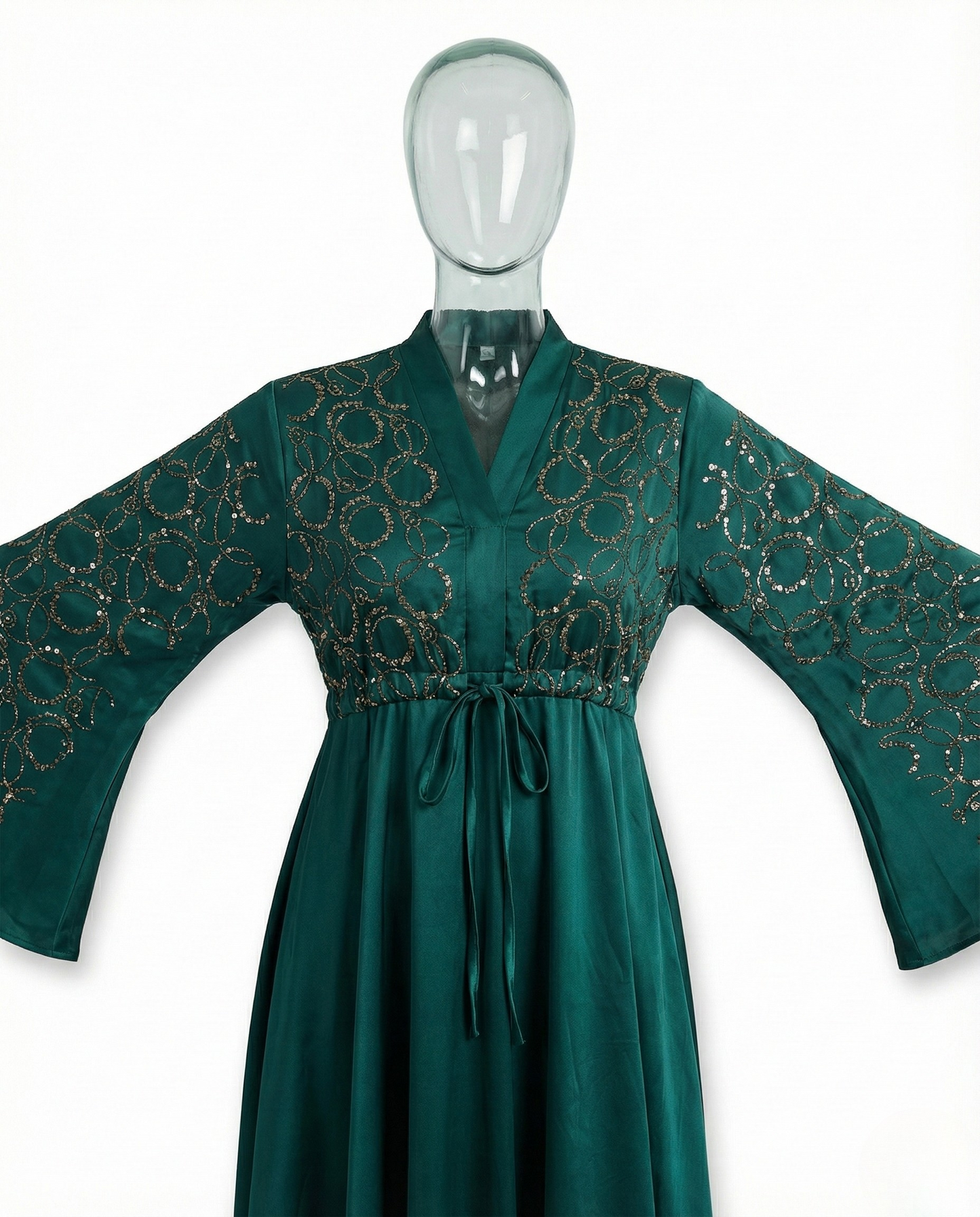 Abaya Kimono Perles – Vert Émeraude