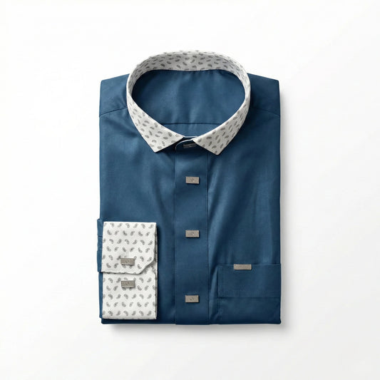 Qamis Signature Bleu Marine Motif